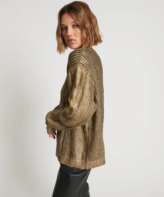 Women One Teaspoon Knitwear GOLD FOIL CABLE SPINE SWEATER Women One Teaspoon Knitwear GOLD FOIL CABLE SPINE SWEATER