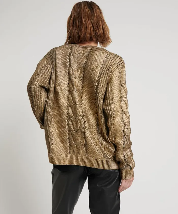 Women One Teaspoon Knitwear GOLD FOIL CABLE SPINE SWEATER Women One Teaspoon Knitwear GOLD FOIL CABLE SPINE SWEATER