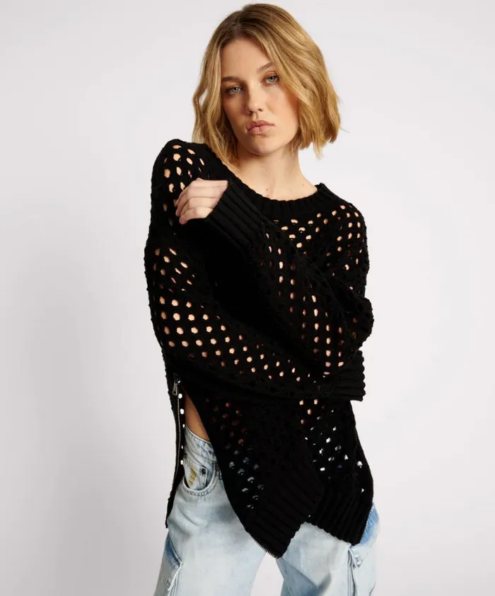 Women One Teaspoon Knitwear KNITTED FISHNET ZIP SIDE SWEATER
