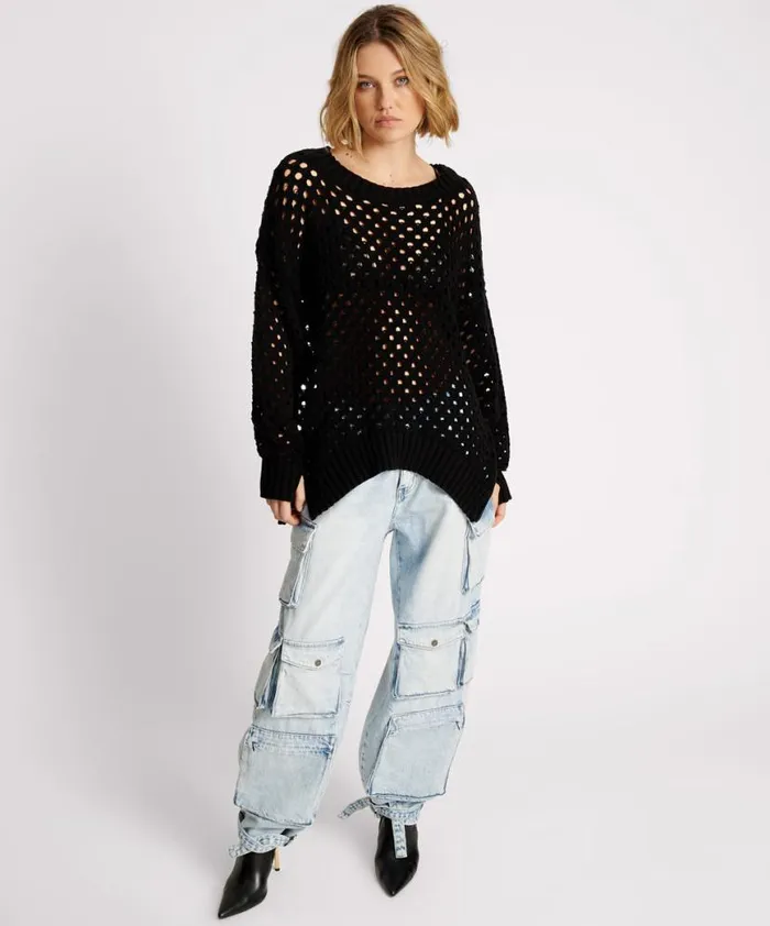 Women One Teaspoon Knitwear KNITTED FISHNET ZIP SIDE SWEATER Women One Teaspoon Knitwear KNITTED FISHNET ZIP SIDE SWEATER