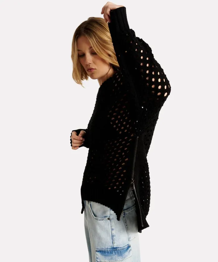Women One Teaspoon Knitwear KNITTED FISHNET ZIP SIDE SWEATER Women One Teaspoon Knitwear KNITTED FISHNET ZIP SIDE SWEATER