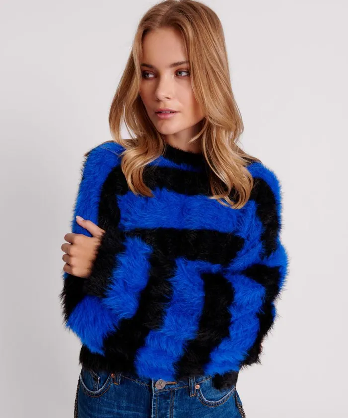 Women One Teaspoon Knitwear KRUGER STRIPE FLUFFY CROP KNIT SWEATER