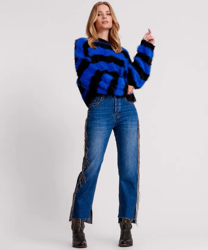 Women One Teaspoon Knitwear KRUGER STRIPE FLUFFY CROP KNIT SWEATER Women One Teaspoon Knitwear KRUGER STRIPE FLUFFY CROP KNIT SWEATER