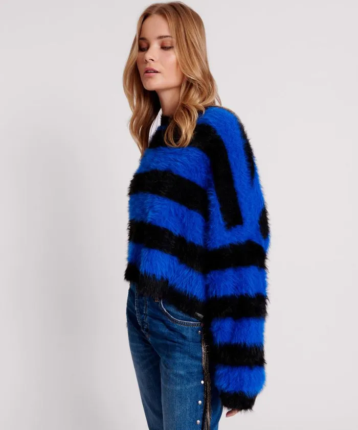 Women One Teaspoon Knitwear KRUGER STRIPE FLUFFY CROP KNIT SWEATER Women One Teaspoon Knitwear KRUGER STRIPE FLUFFY CROP KNIT SWEATER
