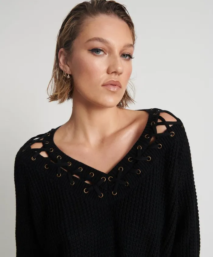 Women One Teaspoon Knitwear LACED UP KNIT SWEATER