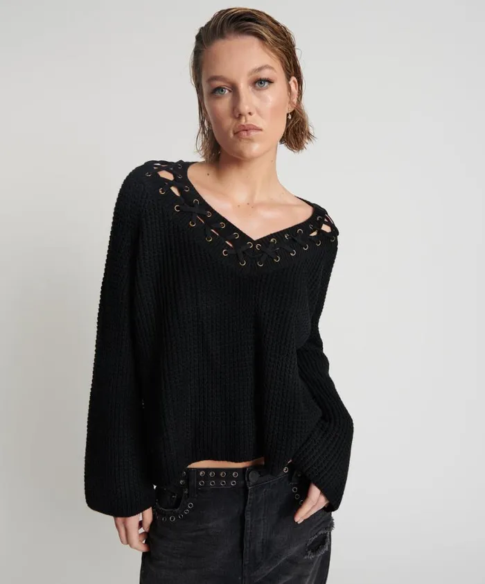 Women One Teaspoon Knitwear LACED UP KNIT SWEATER Women One Teaspoon Knitwear LACED UP KNIT SWEATER