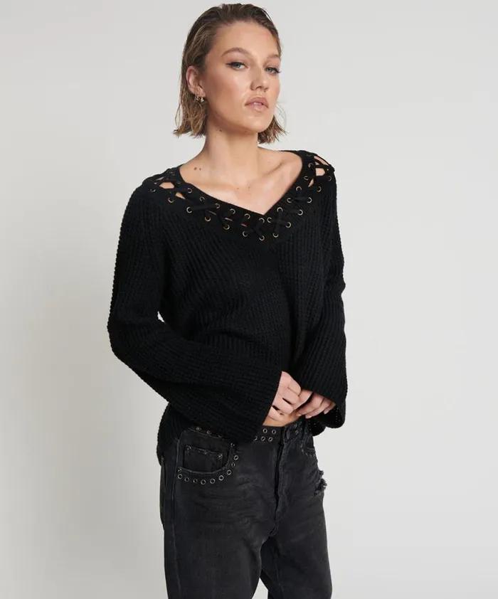 Women One Teaspoon Knitwear LACED UP KNIT SWEATER Women One Teaspoon Knitwear LACED UP KNIT SWEATER