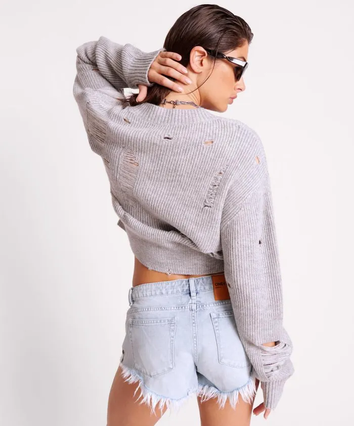 Women One Teaspoon Knitwear LADDERED VNECK DISTRESSED SWEATER Women One Teaspoon Knitwear LADDERED VNECK DISTRESSED SWEATER
