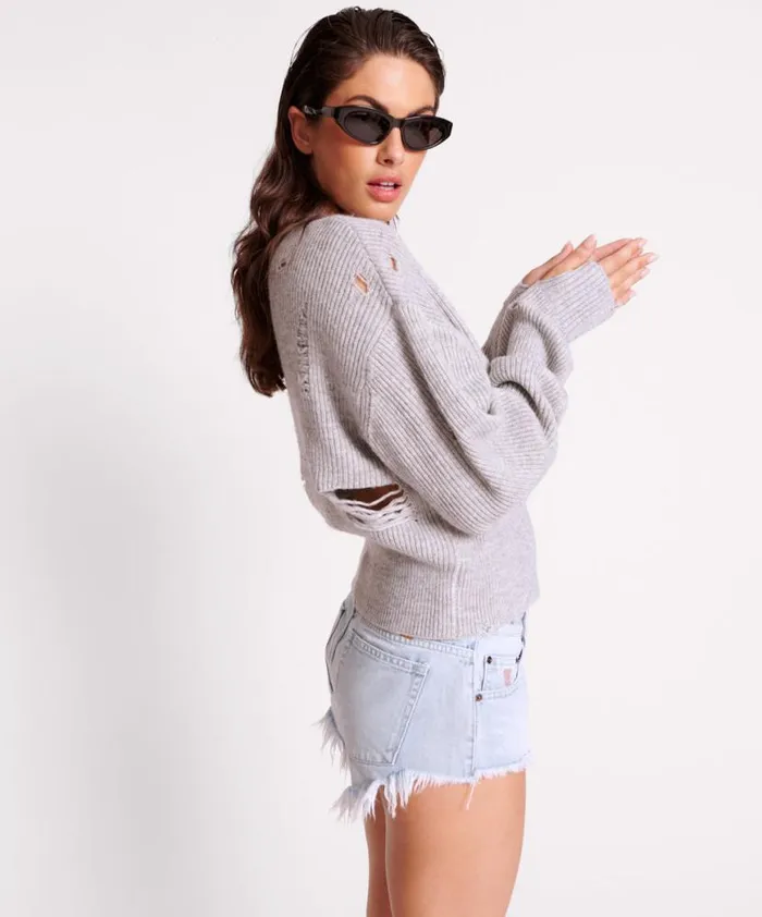 Women One Teaspoon Knitwear LADDERED VNECK DISTRESSED SWEATER Women One Teaspoon Knitwear LADDERED VNECK DISTRESSED SWEATER
