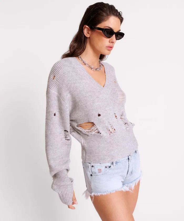 Women One Teaspoon Knitwear LADDERED VNECK DISTRESSED SWEATER Women One Teaspoon Knitwear LADDERED VNECK DISTRESSED SWEATER
