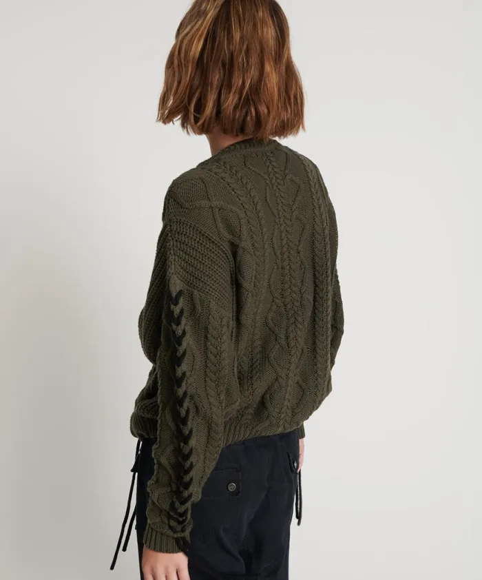 Women One Teaspoon Knitwear MILITARY KHAKI THREADED CABLE SWEATER Women One Teaspoon Knitwear MILITARY KHAKI THREADED CABLE SWEATER