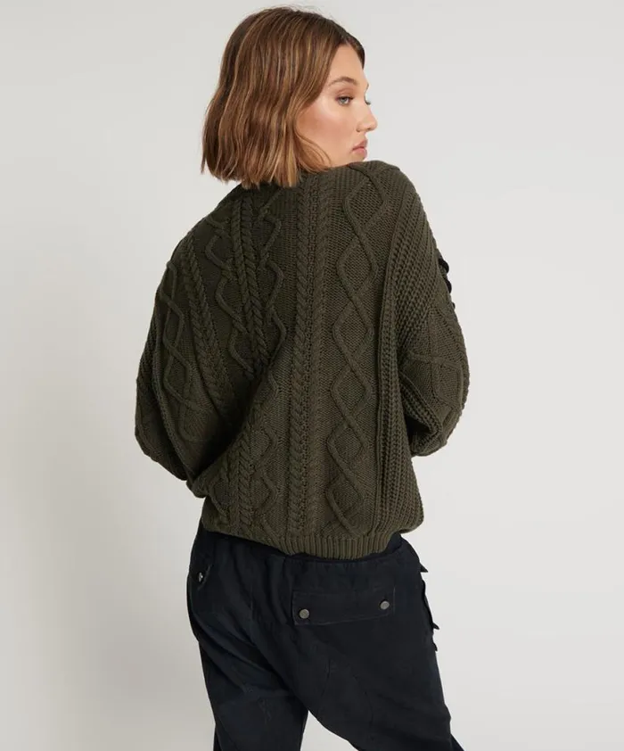 Women One Teaspoon Knitwear MILITARY KHAKI THREADED CABLE SWEATER Women One Teaspoon Knitwear MILITARY KHAKI THREADED CABLE SWEATER