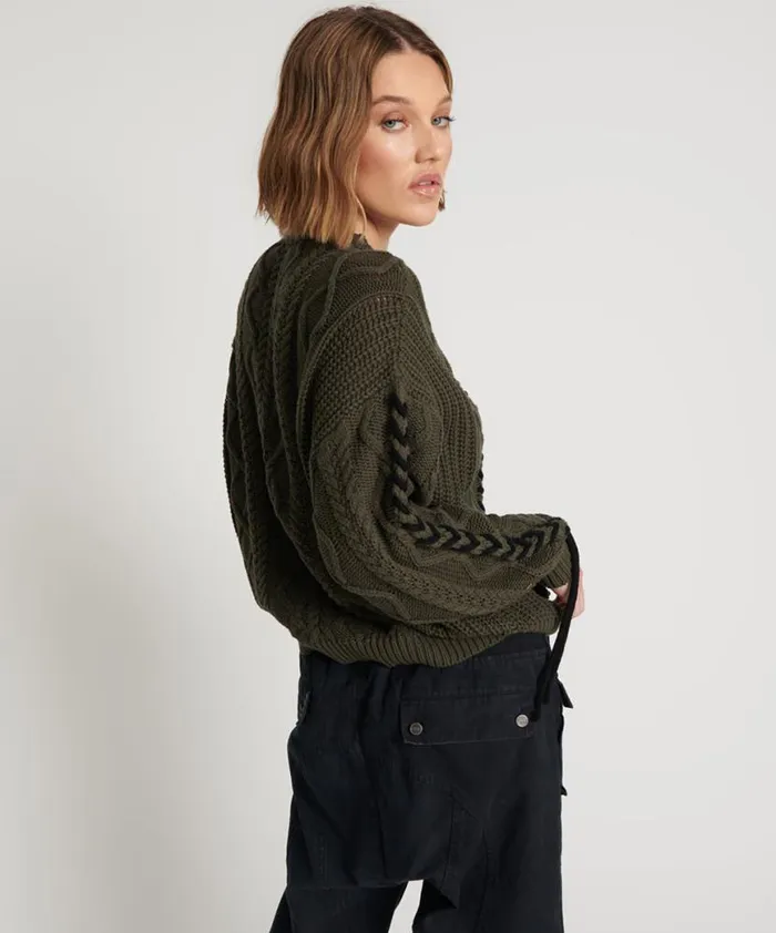 Women One Teaspoon Knitwear MILITARY KHAKI THREADED CABLE SWEATER Women One Teaspoon Knitwear MILITARY KHAKI THREADED CABLE SWEATER