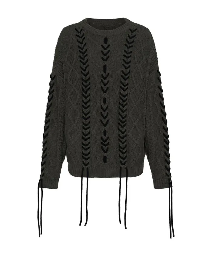 Women One Teaspoon Knitwear MILITARY KHAKI THREADED CABLE SWEATER Women One Teaspoon Knitwear MILITARY KHAKI THREADED CABLE SWEATER