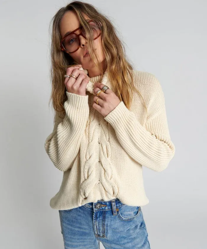 Women One Teaspoon Knitwear POISON CABLE KNIT SWEATER CREAM