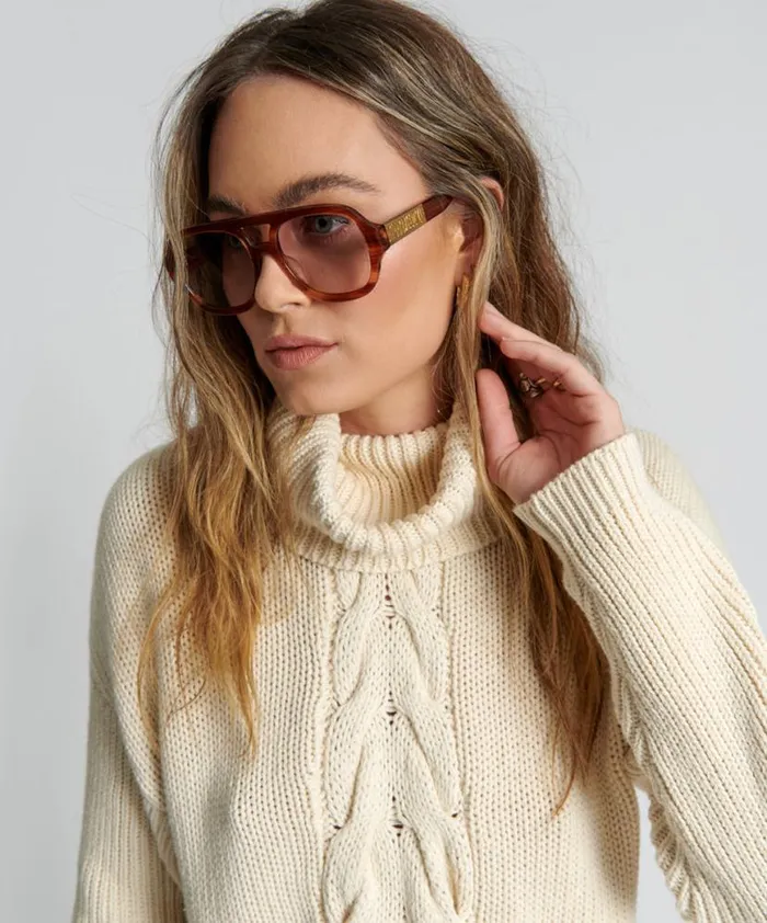 Women One Teaspoon Knitwear POISON CABLE KNIT SWEATER CREAM Women One Teaspoon Knitwear POISON CABLE KNIT SWEATER CREAM