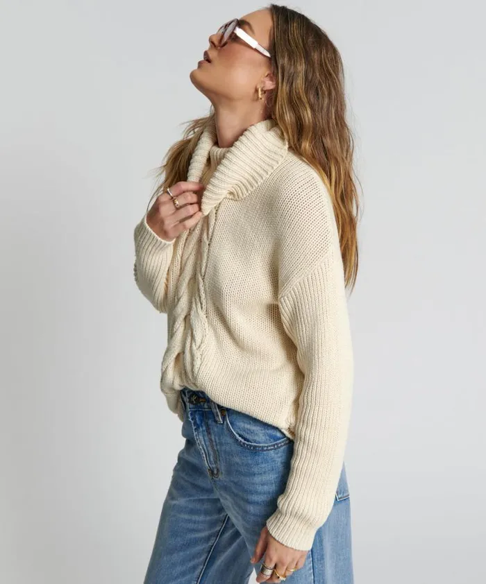 Women One Teaspoon Knitwear POISON CABLE KNIT SWEATER CREAM Women One Teaspoon Knitwear POISON CABLE KNIT SWEATER CREAM
