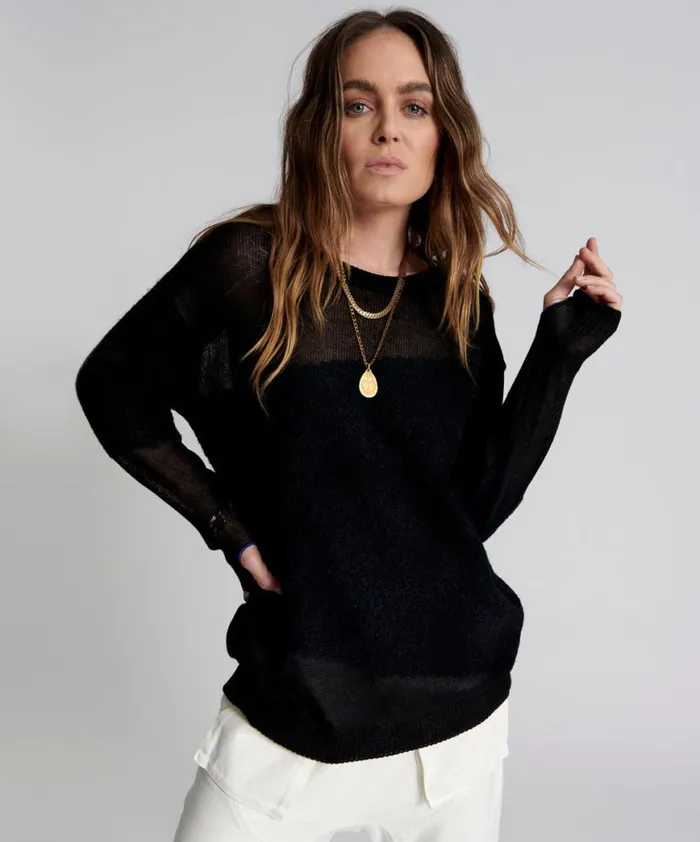 Women One Teaspoon Knitwear SHATTERED CREW KNIT SWEATER BLACK