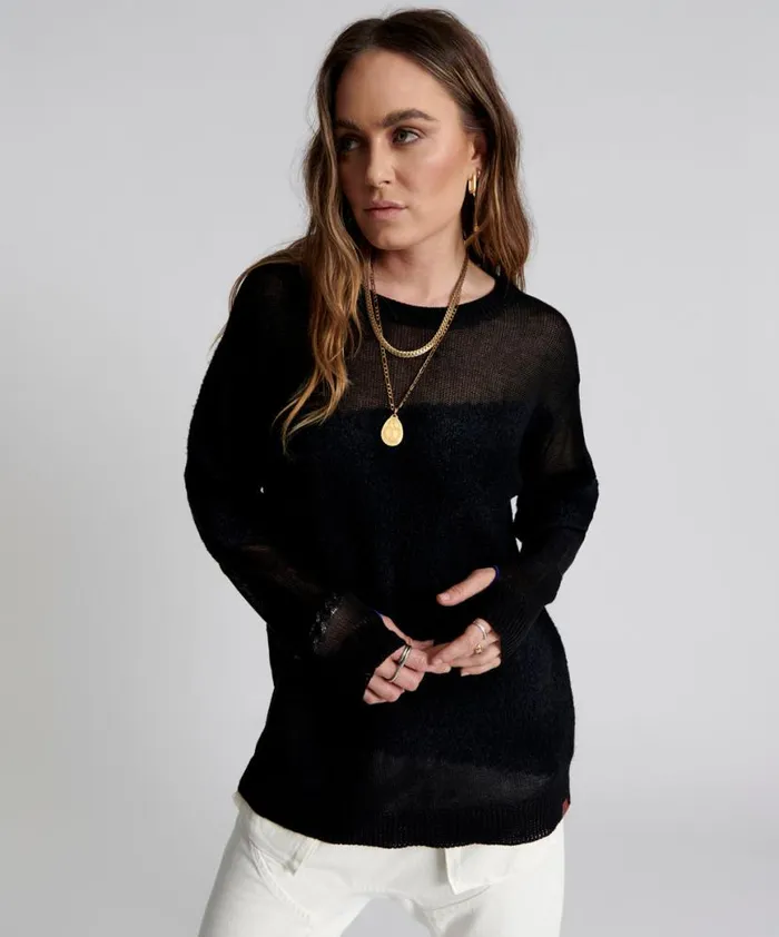 Women One Teaspoon Knitwear SHATTERED CREW KNIT SWEATER BLACK Women One Teaspoon Knitwear SHATTERED CREW KNIT SWEATER BLACK