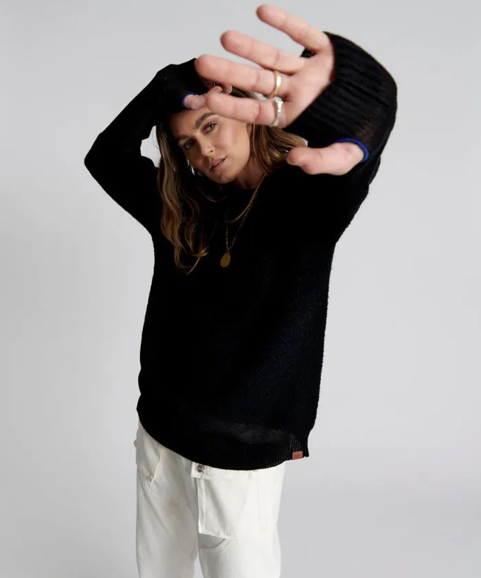 Women One Teaspoon Knitwear SHATTERED CREW KNIT SWEATER BLACK Women One Teaspoon Knitwear SHATTERED CREW KNIT SWEATER BLACK