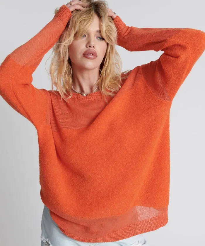 Women One Teaspoon Knitwear SHATTERED CREW KNIT SWEATER ORANGE