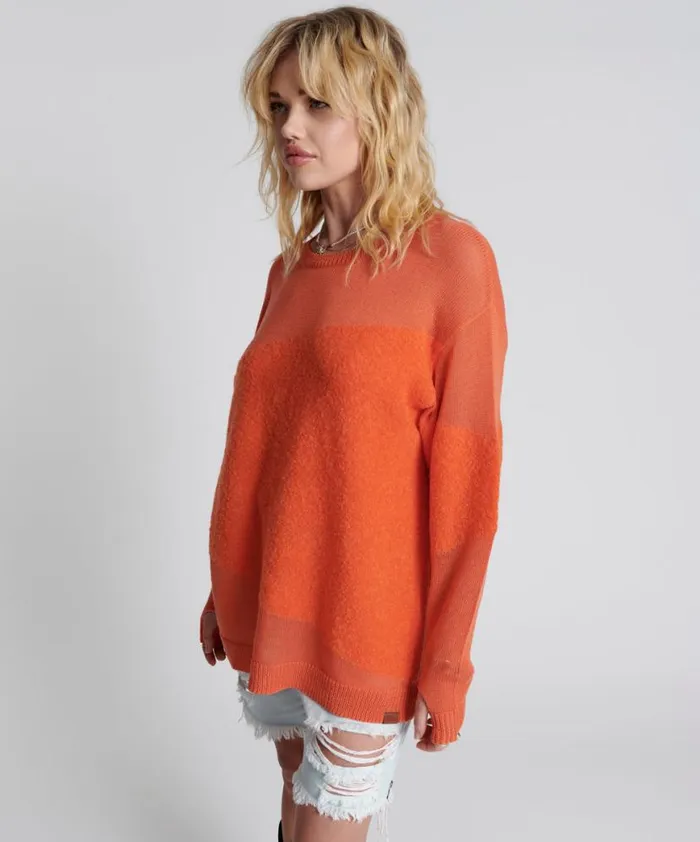 Women One Teaspoon Knitwear SHATTERED CREW KNIT SWEATER ORANGE Women One Teaspoon Knitwear SHATTERED CREW KNIT SWEATER ORANGE