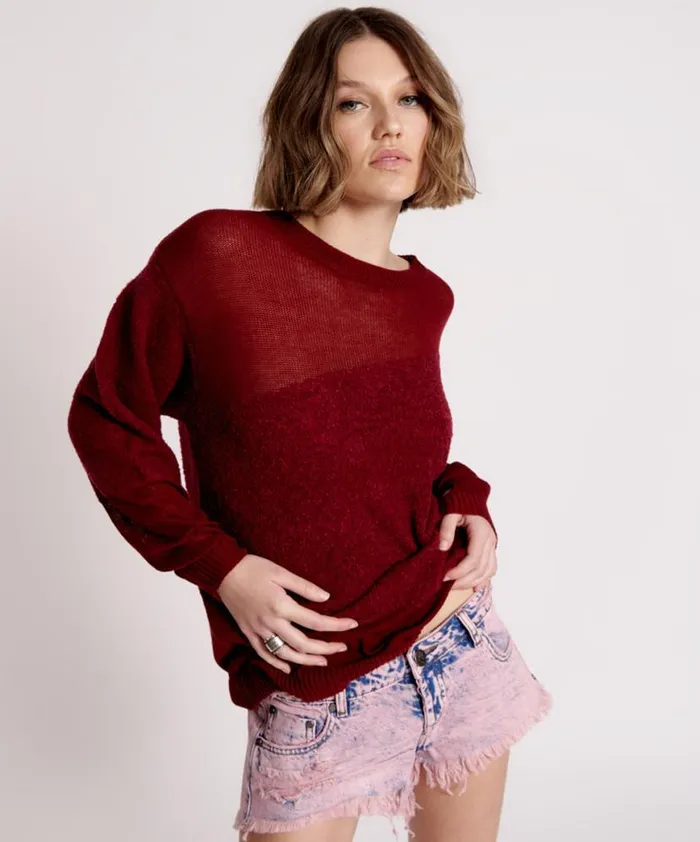 Women One Teaspoon Knitwear SHATTERED CREW KNIT SWEATER RED