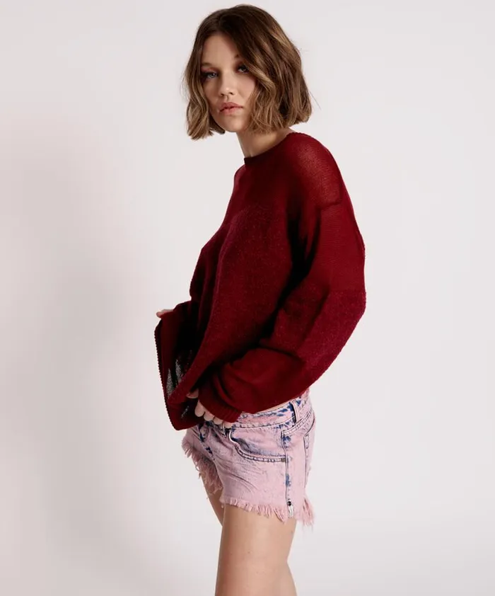 Women One Teaspoon Knitwear SHATTERED CREW KNIT SWEATER RED Women One Teaspoon Knitwear SHATTERED CREW KNIT SWEATER RED