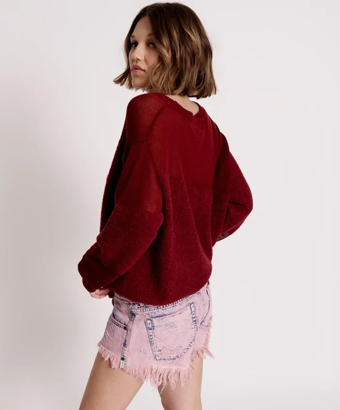 Women One Teaspoon Knitwear SHATTERED CREW KNIT SWEATER RED Women One Teaspoon Knitwear SHATTERED CREW KNIT SWEATER RED