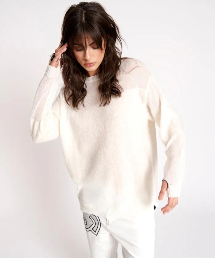Women One Teaspoon Knitwear SHATTERED CREW KNIT SWEATER WHITE Women One Teaspoon Knitwear SHATTERED CREW KNIT SWEATER WHITE