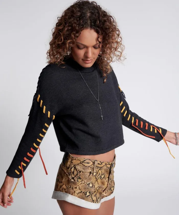 Women One Teaspoon Knitwear STITCHED UP CROP KNIT SWEATER Women One Teaspoon Knitwear STITCHED UP CROP KNIT SWEATER