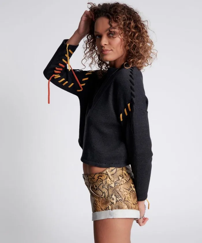 Women One Teaspoon Knitwear STITCHED UP CROP KNIT SWEATER Women One Teaspoon Knitwear STITCHED UP CROP KNIT SWEATER
