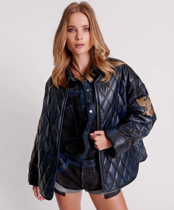 Women One Teaspoon Leather Jackets EAGLE EYE LEATHER QUILTED JACKET
