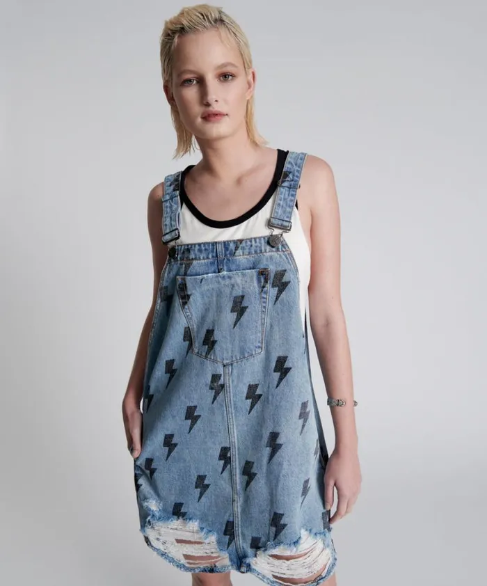 Women One Teaspoon Midi and Maxi Dresses BLUE LIGHTNING PINI DENIM DRESS