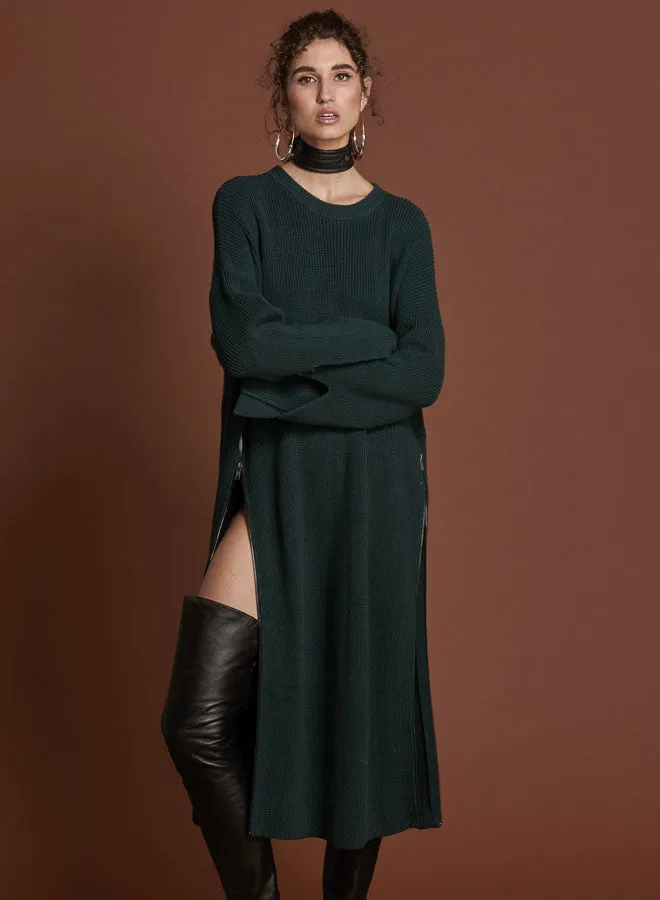 Women One Teaspoon Midi and Maxi Dresses BOTTLE GREEN STUDIO ZIP KNIT DRESS Women One Teaspoon Midi and Maxi Dresses BOTTLE GREEN STUDIO ZIP KNIT DRESS