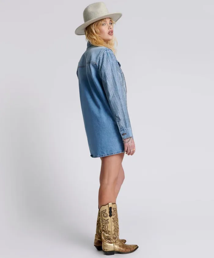 Women One Teaspoon Midi and Maxi Dresses DESERT JEWEL DENIM TRUCKER DRESS Women One Teaspoon Midi and Maxi Dresses DESERT JEWEL DENIM TRUCKER DRESS