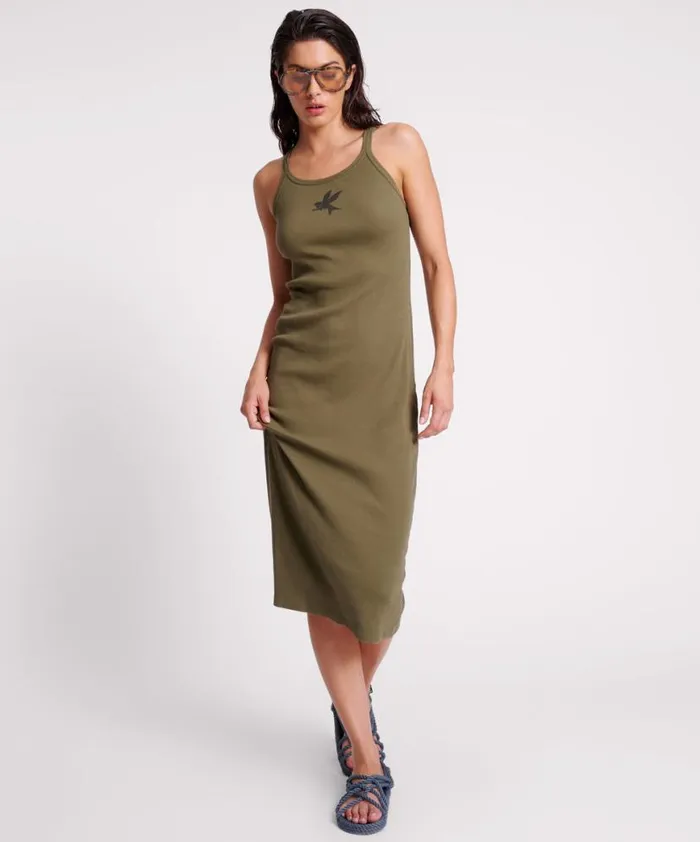 Women One Teaspoon Midi and Maxi Dresses KHAKI ONE TEASPOON RIB SINGLET MIDI DRESS