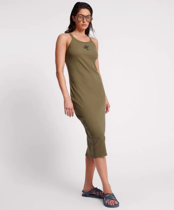 Women One Teaspoon Midi and Maxi Dresses KHAKI ONE TEASPOON RIB SINGLET MIDI DRESS Women One Teaspoon Midi and Maxi Dresses KHAKI ONE TEASPOON RIB SINGLET MIDI DRESS