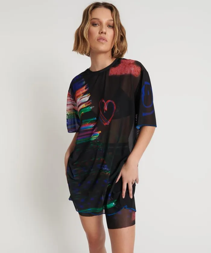 Women One Teaspoon Mini Dresses 99 CENT DREAMS MESH TEE DRESS Women One Teaspoon Mini Dresses 99 CENT DREAMS MESH TEE DRESS