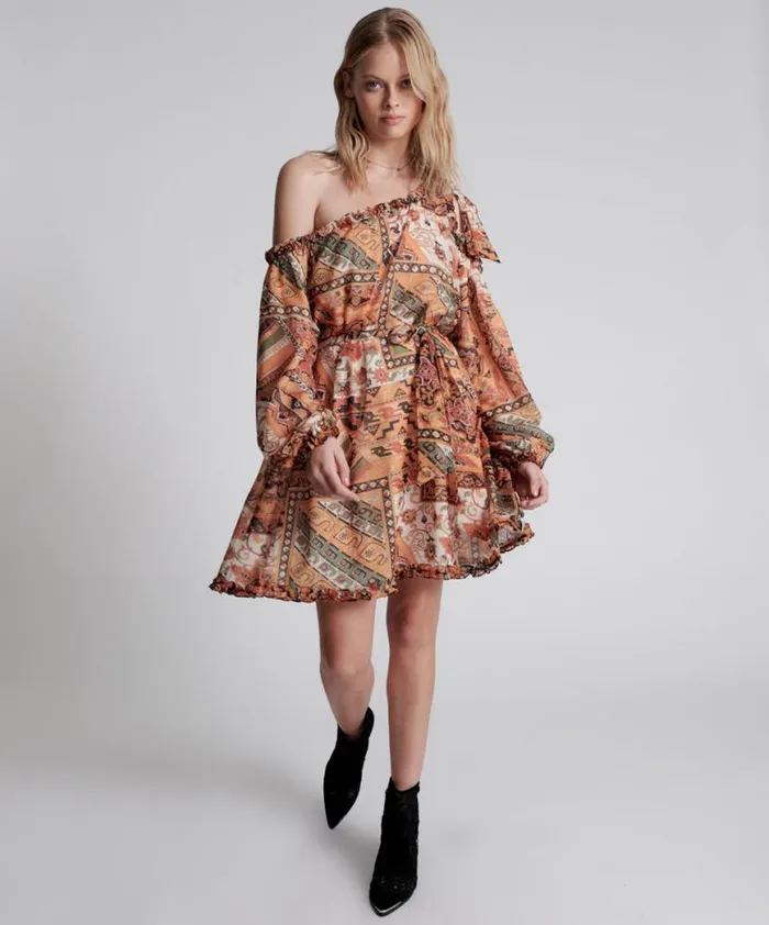 Women One Teaspoon Mini Dresses BAZAAR PAISLEY ONE SHOULDER DRESS