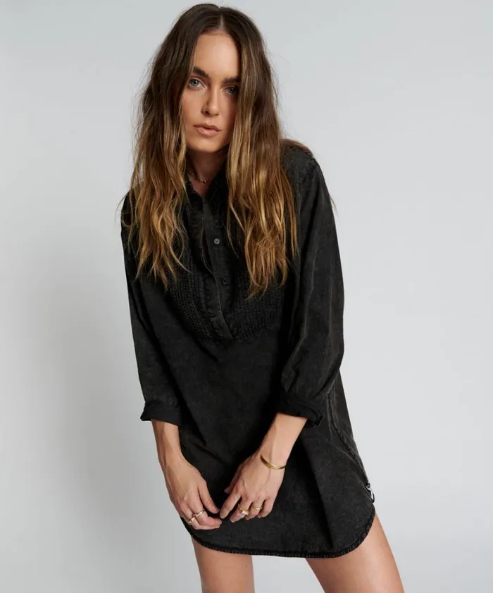 Women One Teaspoon Mini Dresses BLACKOUT TUXEDO SHIRT DRESS