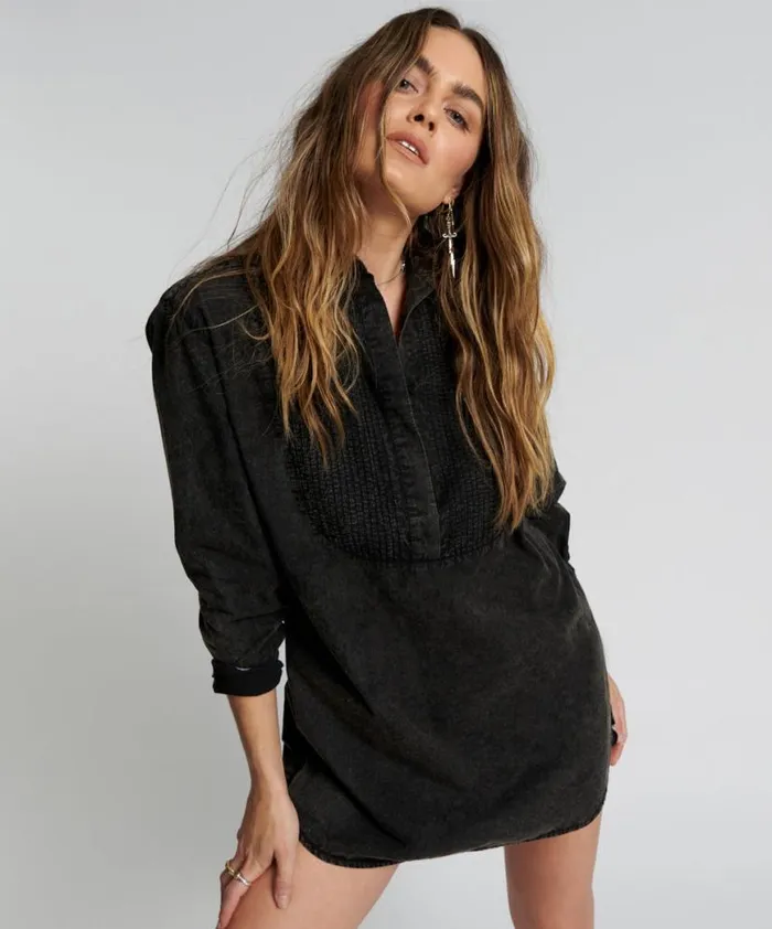 Women One Teaspoon Mini Dresses BLACKOUT TUXEDO SHIRT DRESS Women One Teaspoon Mini Dresses BLACKOUT TUXEDO SHIRT DRESS