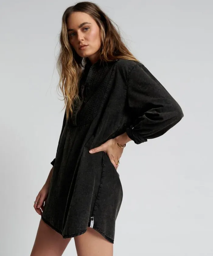 Women One Teaspoon Mini Dresses BLACKOUT TUXEDO SHIRT DRESS Women One Teaspoon Mini Dresses BLACKOUT TUXEDO SHIRT DRESS