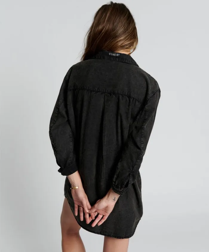 Women One Teaspoon Mini Dresses BLACKOUT TUXEDO SHIRT DRESS Women One Teaspoon Mini Dresses BLACKOUT TUXEDO SHIRT DRESS