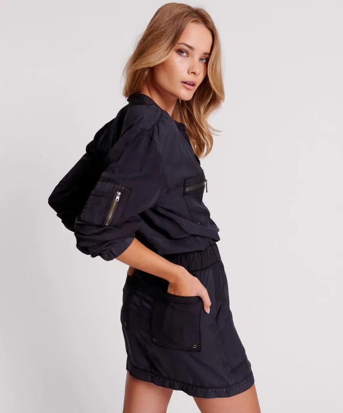 Women One Teaspoon Mini Dresses CHARCOAL FLYING HIGH ZIPPED TENCEL MINI DRESS Women One Teaspoon Mini Dresses CHARCOAL FLYING HIGH ZIPPED TENCEL MINI DRESS