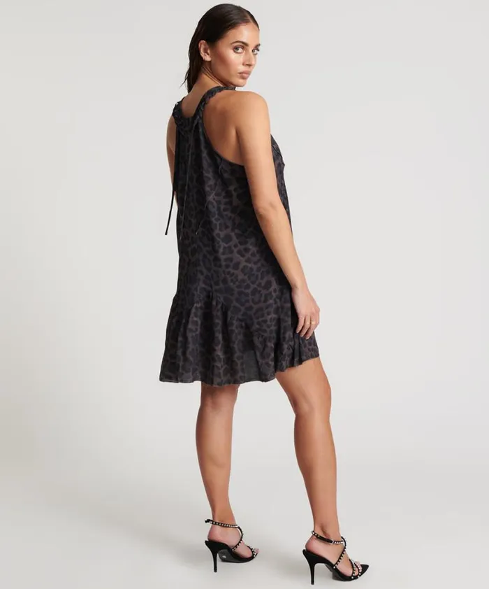 Women One Teaspoon Mini Dresses DARK LEOPARD TIERED DRESS Women One Teaspoon Mini Dresses DARK LEOPARD TIERED DRESS