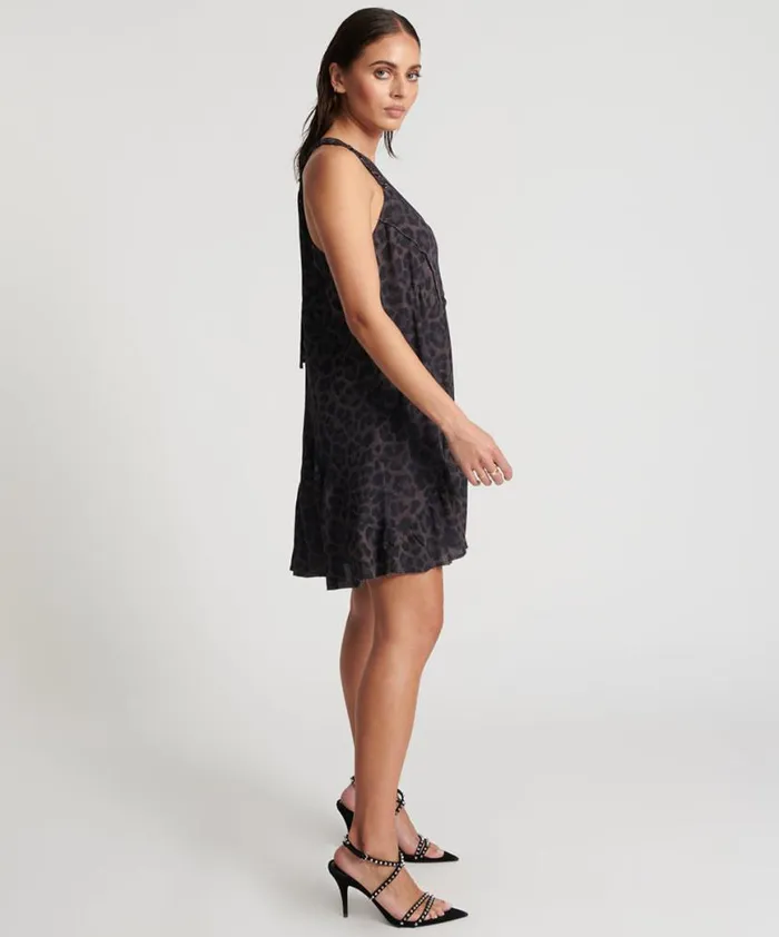 Women One Teaspoon Mini Dresses DARK LEOPARD TIERED DRESS Women One Teaspoon Mini Dresses DARK LEOPARD TIERED DRESS