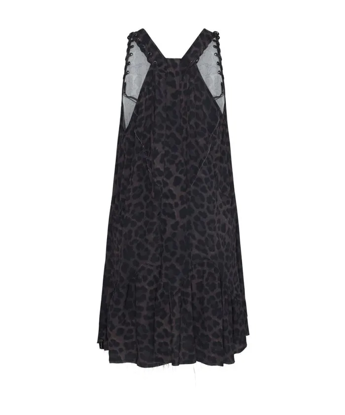 Women One Teaspoon Mini Dresses DARK LEOPARD TIERED DRESS Women One Teaspoon Mini Dresses DARK LEOPARD TIERED DRESS
