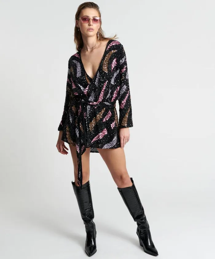 Women One Teaspoon Mini Dresses DELUSION HAND BEADED WRAP DRESS
