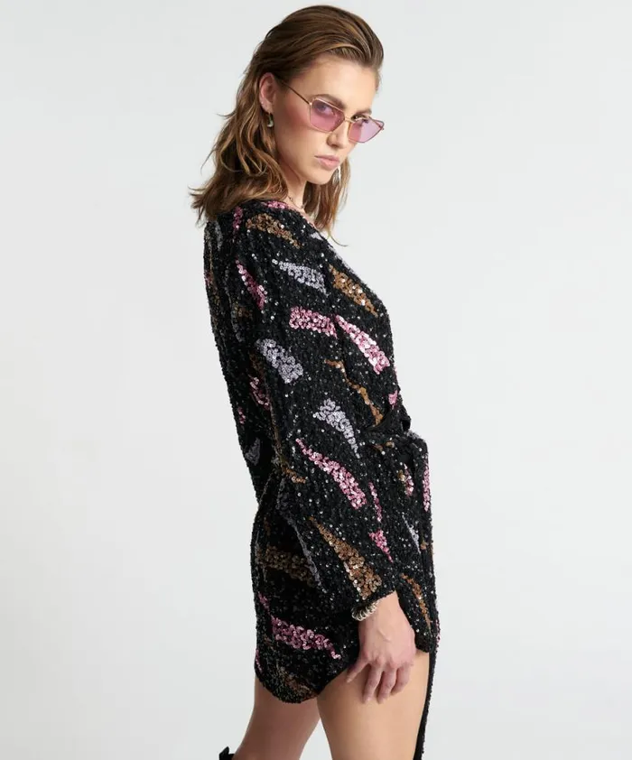 Women One Teaspoon Mini Dresses DELUSION HAND BEADED WRAP DRESS Women One Teaspoon Mini Dresses DELUSION HAND BEADED WRAP DRESS